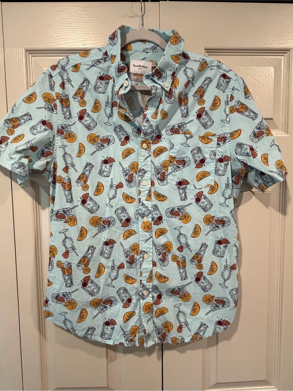 Goodfellow & Co Light Blue Short-Sleeve Cocktail Print Button-Down